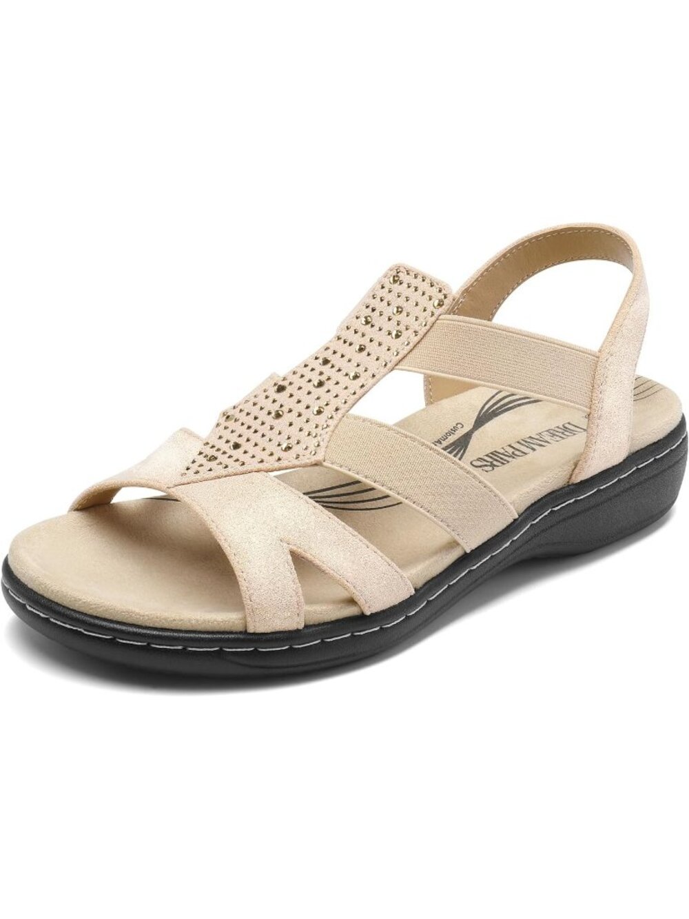 Dream Pairs Women's Gold Open Toe Stretchy Strap Arch Support Flat Sandals